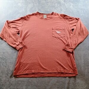 PINK Victoria's Secret Shirt Womens Medium Orange Long Sleeve Pocket Dog Logo